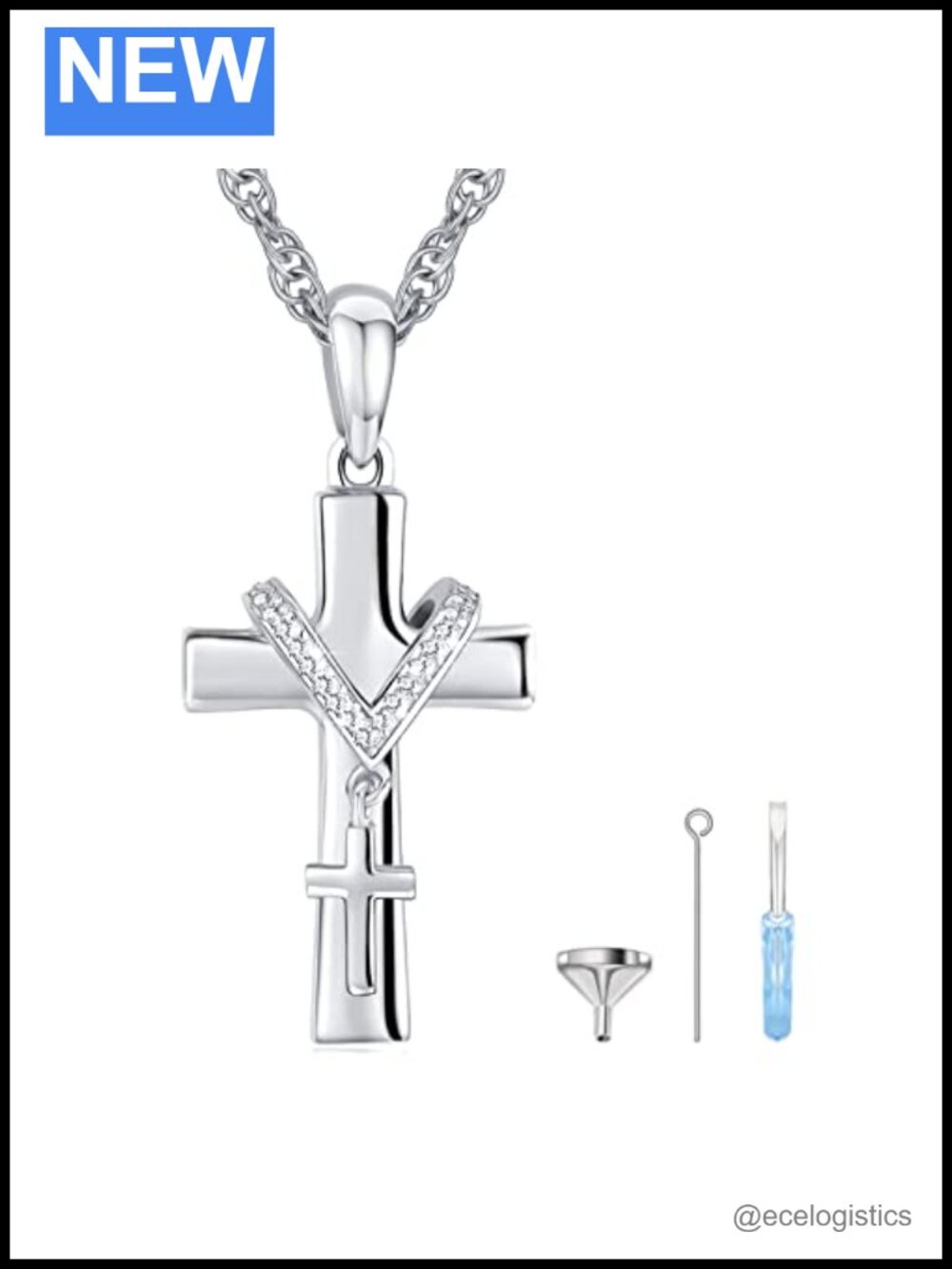 Sterling Silver Cross Urn Necklace for Ashes Memorial Pendant Jewelry